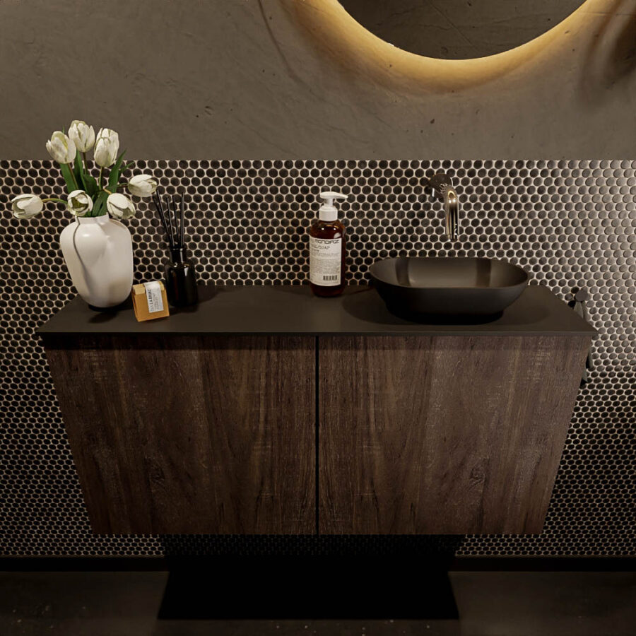 MONDIAZ FOWY toiletmeubel 100cm kleur dark brown. Waskom positie rechts kleur urban | urban. Zonder kraangat - Afbeelding 2