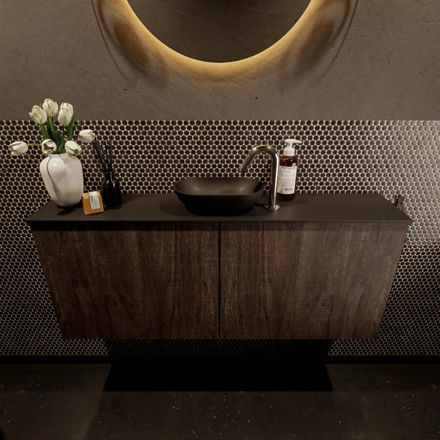MONDIAZ FOWY toiletmeubel 120cm kleur dark brown. Waskom positie midden kleur urban | urban. Met 1 kraangat - Afbeelding 2