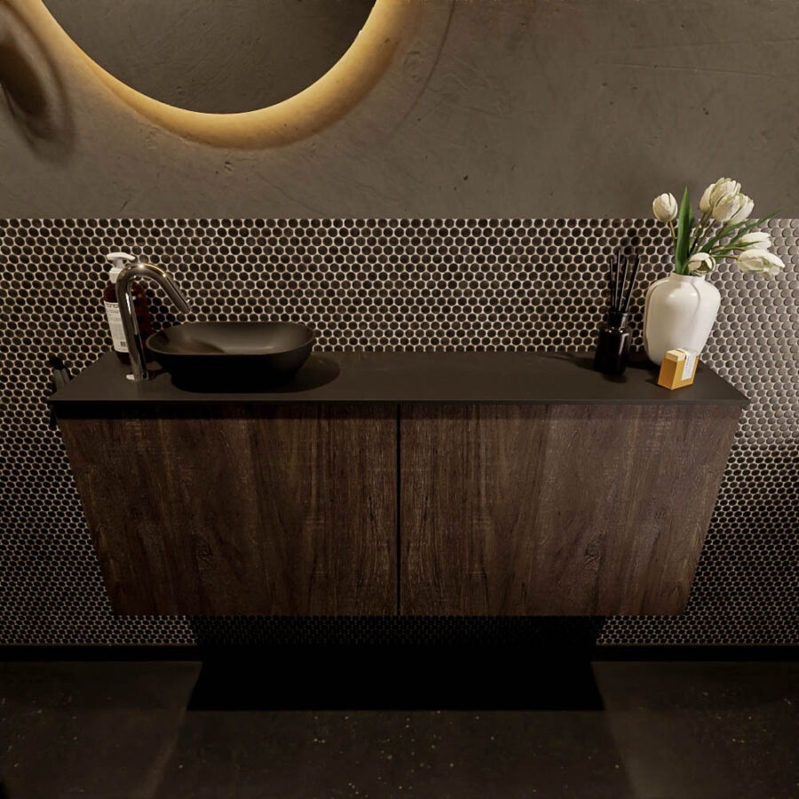 MONDIAZ FOWY toiletmeubel 120cm kleur dark brown. Waskom positie links kleur urban | urban. Met 1 kraangat - Afbeelding 2
