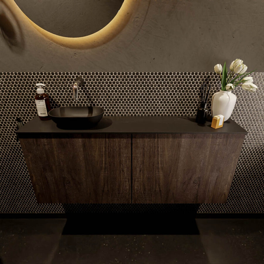 MONDIAZ FOWY toiletmeubel 120cm kleur dark brown. Waskom positie links kleur urban | urban. Zonder kraangat - Afbeelding 2