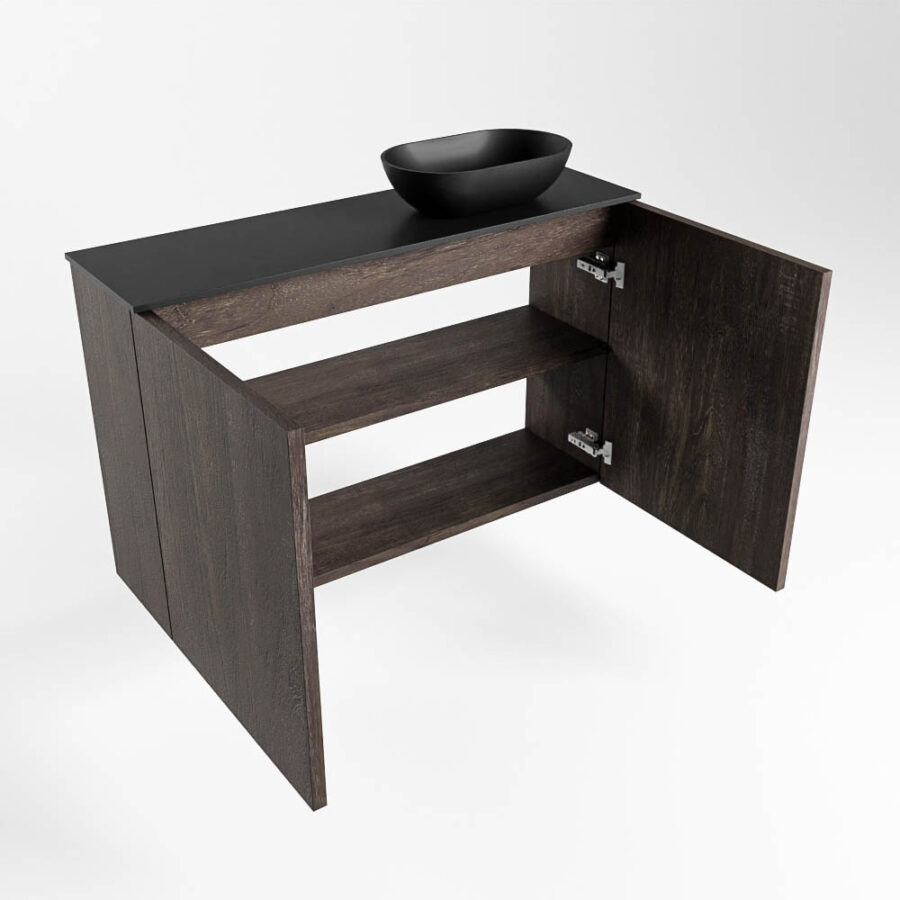 MONDIAZ FOWY toiletmeubel 80cm kleur dark brown. Waskom positie rechts kleur urban | urban. Met 1 kraangat - Afbeelding 6