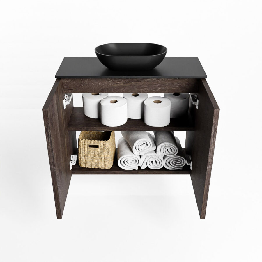MONDIAZ FOWY toiletmeubel 60cm kleur dark brown. Waskom positie midden kleur urban | urban. Met 1 kraangat - Afbeelding 8
