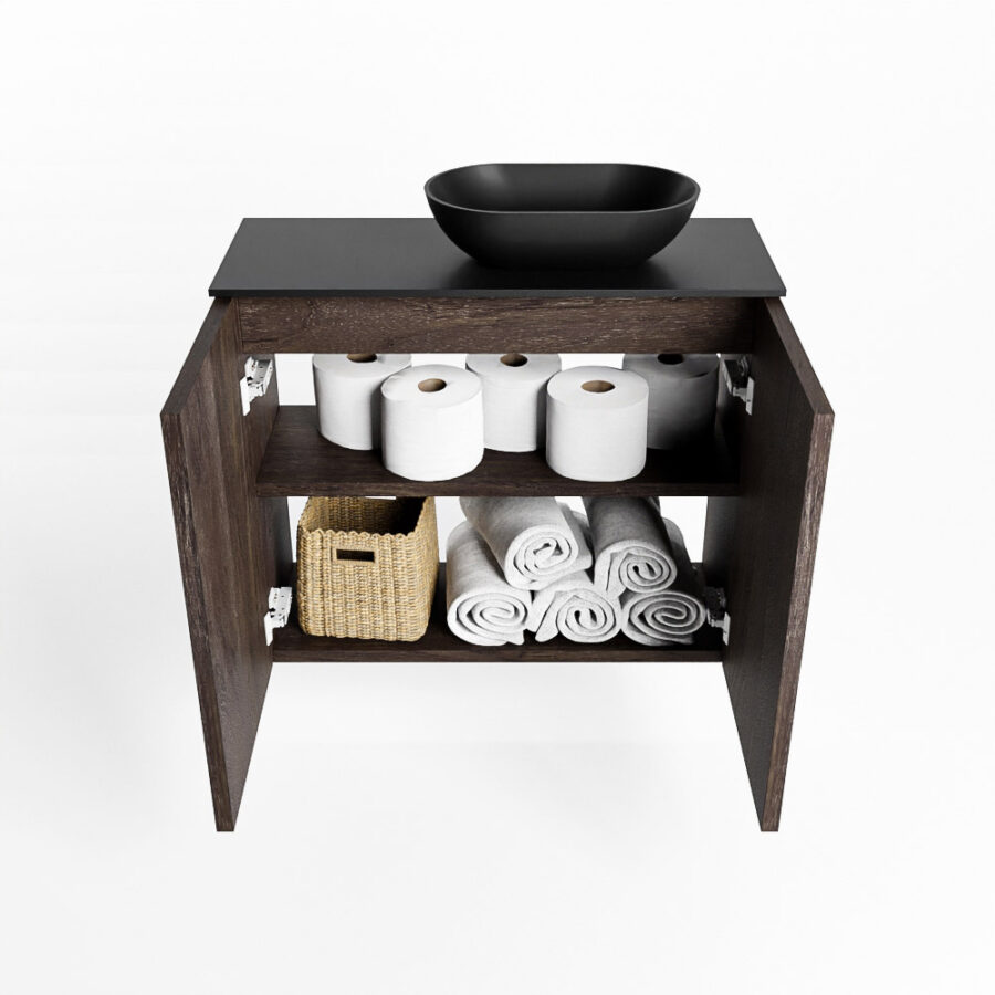 MONDIAZ FOWY toiletmeubel 60cm kleur dark brown. Waskom positie rechts kleur urban | urban. Met 1 kraangat - Afbeelding 8