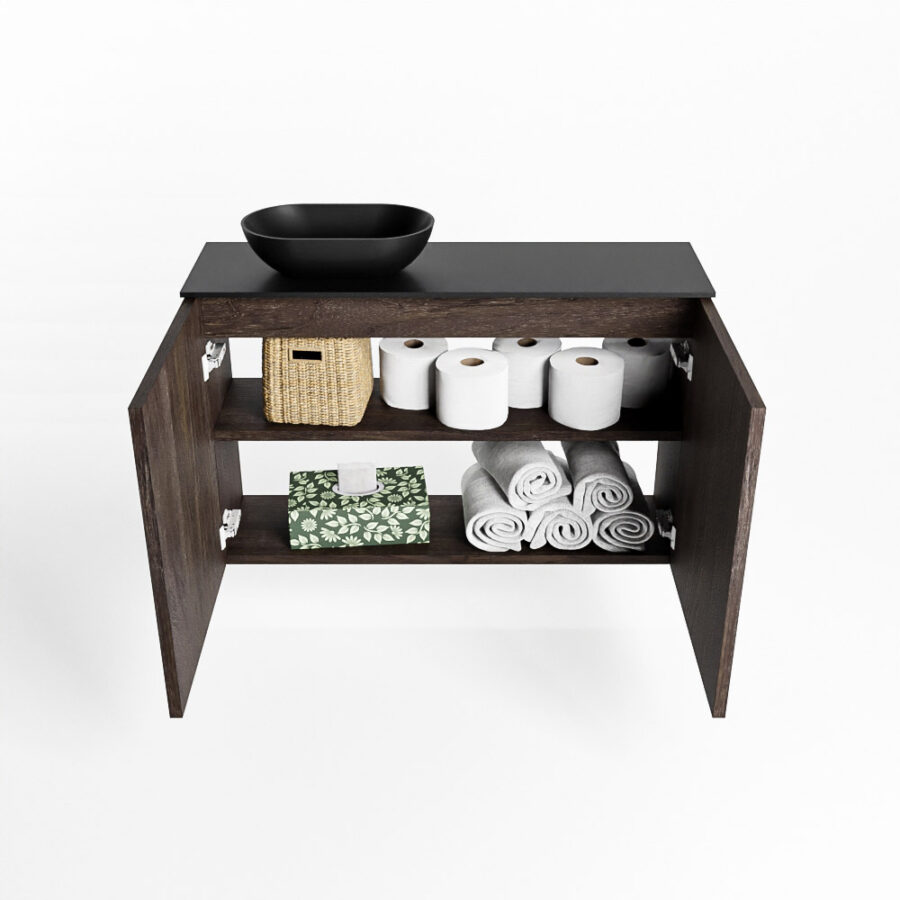 MONDIAZ FOWY toiletmeubel 80cm kleur dark brown. Waskom positie links kleur urban | urban. Met 1 kraangat - Afbeelding 8
