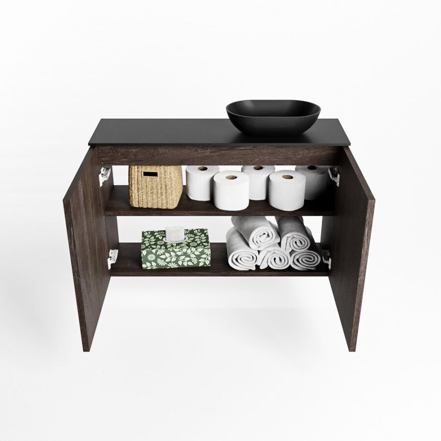MONDIAZ FOWY toiletmeubel 80cm kleur dark brown. Waskom positie rechts kleur urban | urban. Met 1 kraangat - Afbeelding 8
