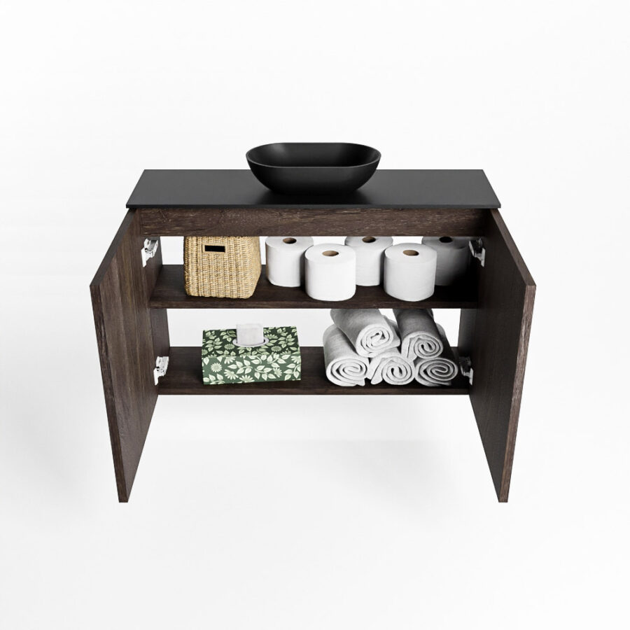 MONDIAZ FOWY toiletmeubel 80cm kleur dark brown. Waskom positie midden kleur urban | urban. Zonder kraangat - Afbeelding 8