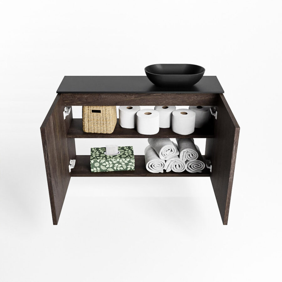MONDIAZ FOWY toiletmeubel 80cm kleur dark brown. Waskom positie rechts kleur urban | urban. Zonder kraangat - Afbeelding 8