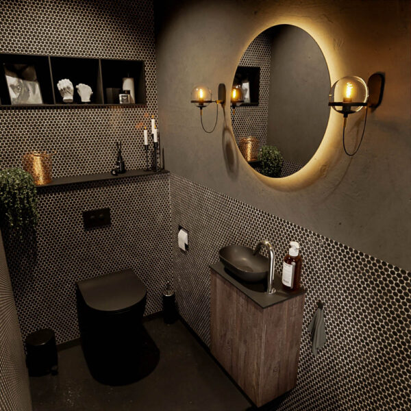 MONDIAZ FOWY toiletmeubel 40cm kleur dark brown. Waskom positie links kleur urban | urban. Met 1 kraangat