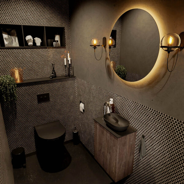 MONDIAZ FOWY toiletmeubel 40cm kleur dark brown. Waskom positie rechts kleur urban | urban. Met 1 kraangat
