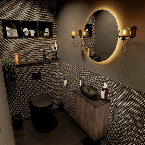 MONDIAZ FOWY toiletmeubel 50cm kleur dark brown. Waskom positie links kleur urban | urban. Met 1 kraangat