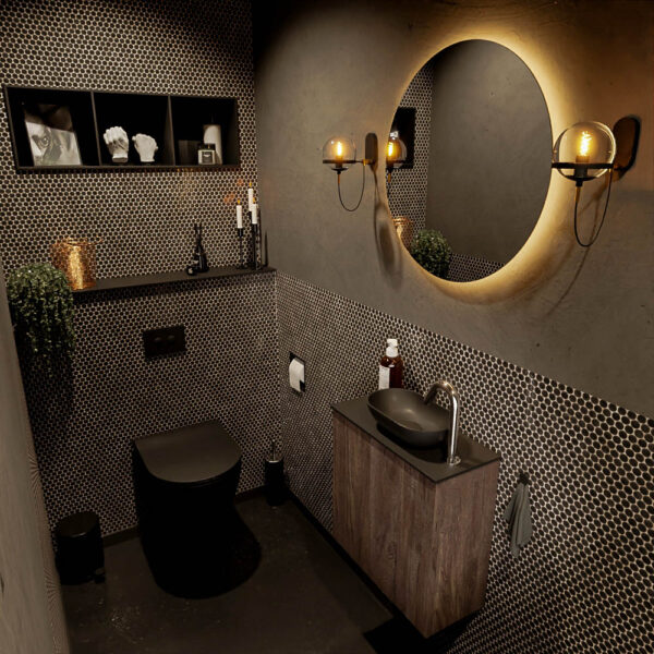 MONDIAZ FOWY toiletmeubel 50cm kleur dark brown. Waskom positie rechts kleur urban | urban. Met 1 kraangat