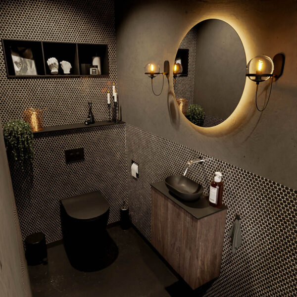 MONDIAZ FOWY toiletmeubel 50cm kleur dark brown. Waskom positie midden kleur urban | urban. Zonder kraangat