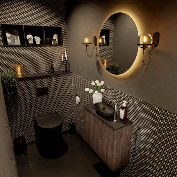 MONDIAZ FOWY toiletmeubel 60cm kleur dark brown. Waskom positie midden kleur urban | urban. Met 1 kraangat