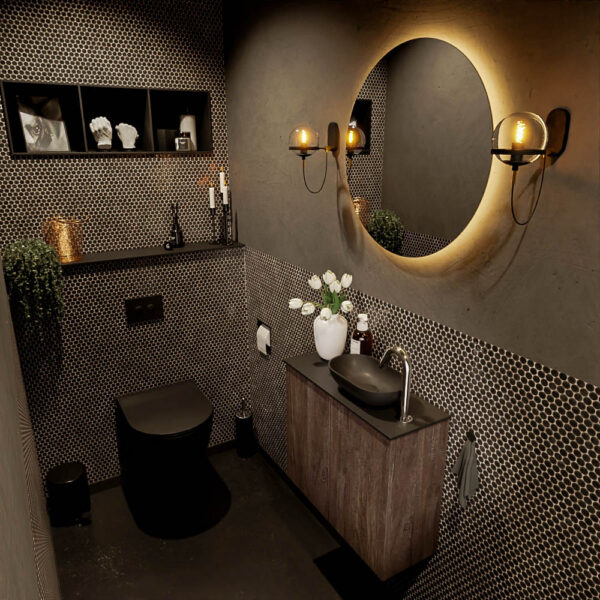 MONDIAZ FOWY toiletmeubel 60cm kleur dark brown. Waskom positie rechts kleur urban | urban. Met 1 kraangat