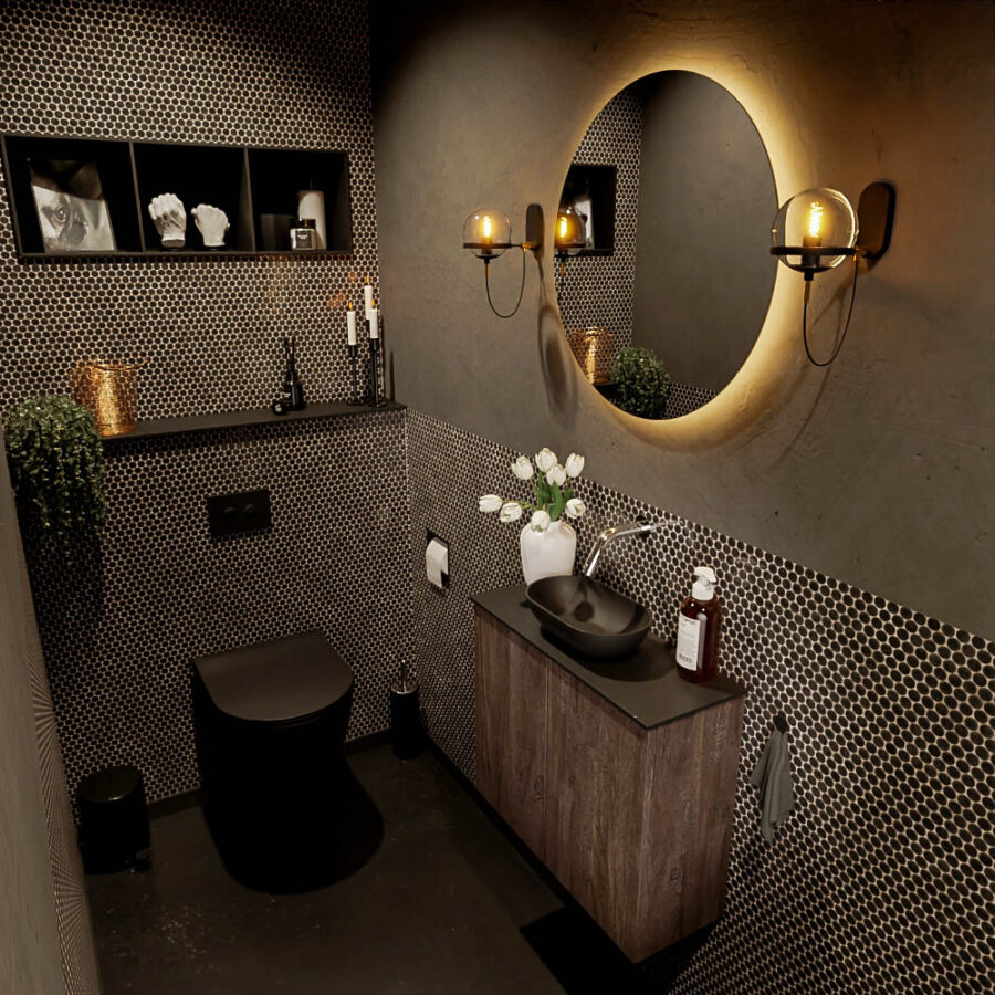 MONDIAZ FOWY toiletmeubel 60cm kleur dark brown. Waskom positie midden kleur urban | urban. Zonder kraangat