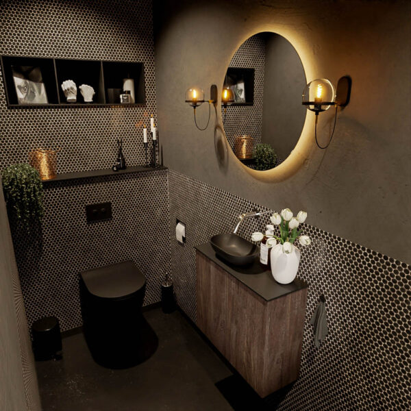 MONDIAZ FOWY toiletmeubel 60cm kleur dark brown. Waskom positie links kleur urban | urban. Zonder kraangat