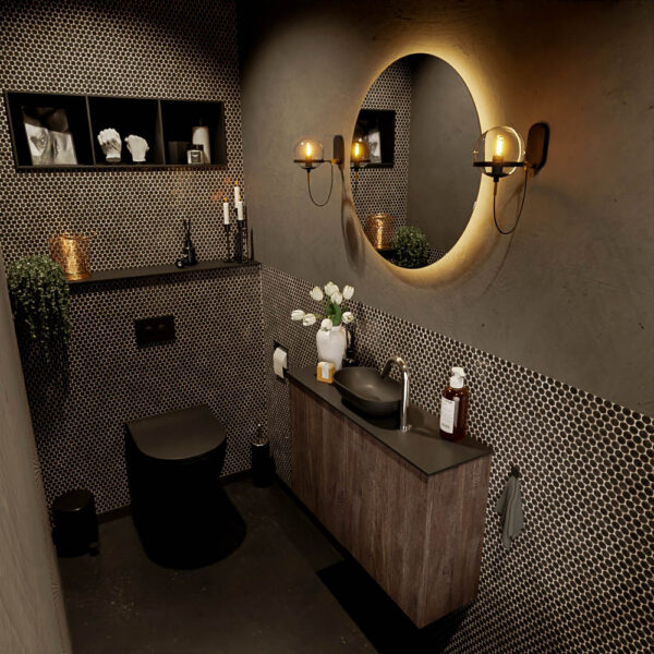 MONDIAZ FOWY toiletmeubel 80cm kleur dark brown. Waskom positie midden kleur urban | urban. Met 1 kraangat