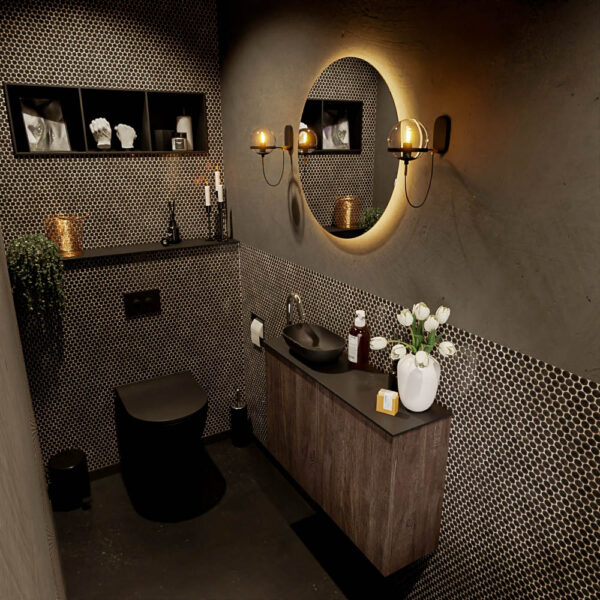 MONDIAZ FOWY toiletmeubel 80cm kleur dark brown. Waskom positie links kleur urban | urban. Met 1 kraangat