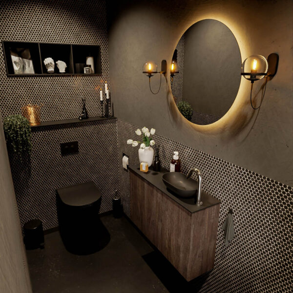 MONDIAZ FOWY toiletmeubel 80cm kleur dark brown. Waskom positie rechts kleur urban | urban. Met 1 kraangat