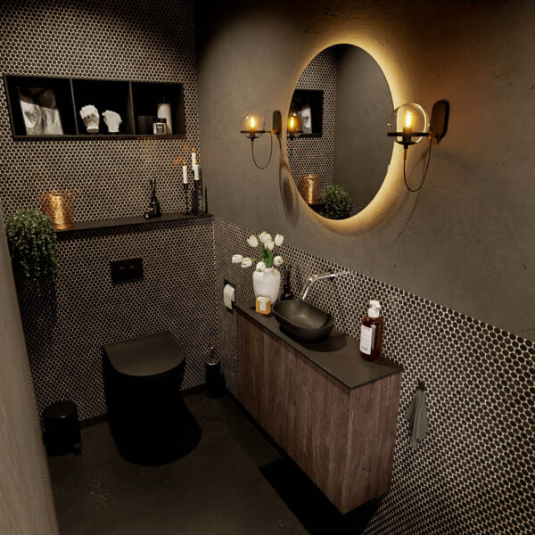 MONDIAZ FOWY toiletmeubel 80cm kleur dark brown. Waskom positie midden kleur urban | urban. Zonder kraangat
