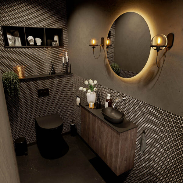 MONDIAZ FOWY toiletmeubel 80cm kleur dark brown. Waskom positie rechts kleur urban | urban. Zonder kraangat