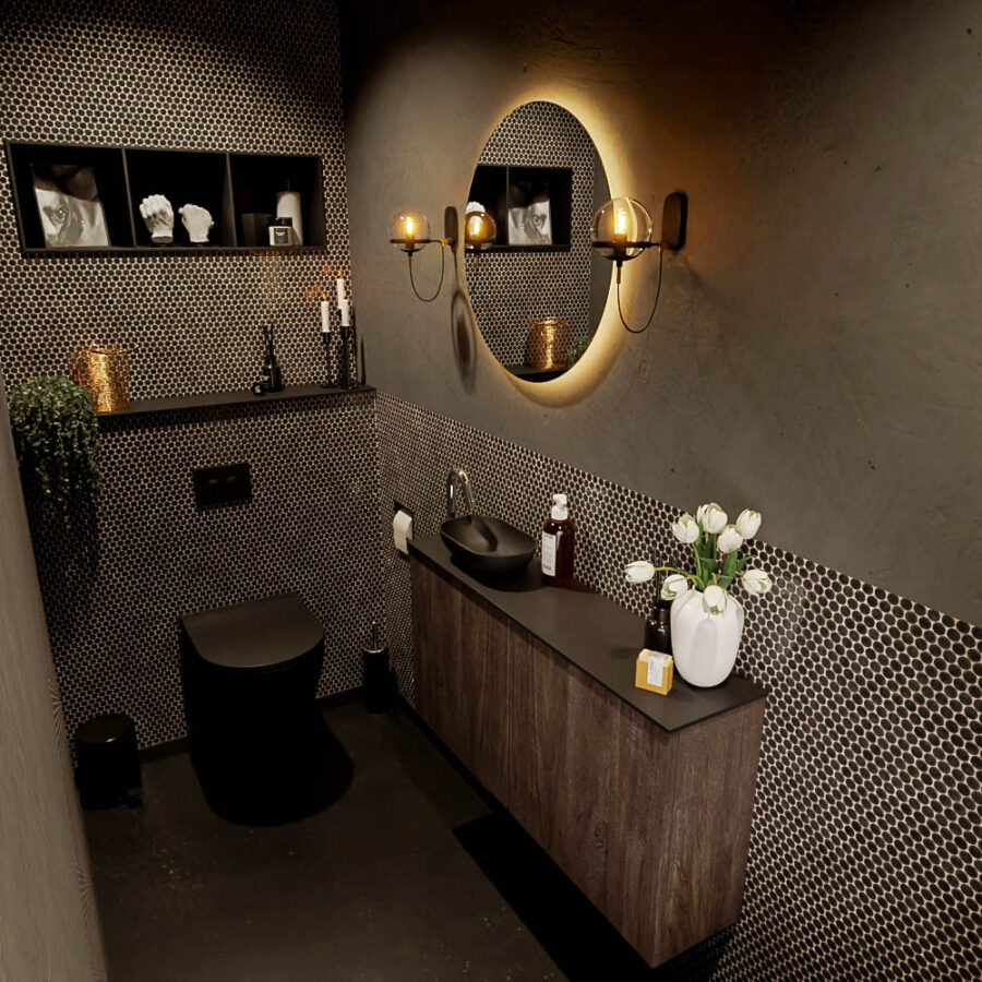 MONDIAZ FOWY toiletmeubel 100cm kleur dark brown. Waskom positie links kleur urban | urban. Met 1 kraangat
