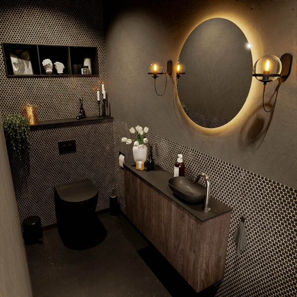 MONDIAZ FOWY toiletmeubel 100cm kleur dark brown. Waskom positie rechts kleur urban | urban. Met 1 kraangat