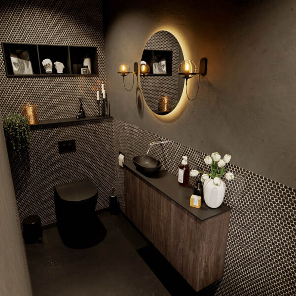 MONDIAZ FOWY toiletmeubel 100cm kleur dark brown. Waskom positie links kleur urban | urban. Zonder kraangat