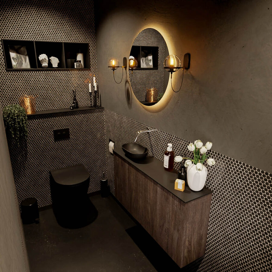MONDIAZ FOWY toiletmeubel 100cm kleur dark brown. Waskom positie links kleur urban | urban. Zonder kraangat