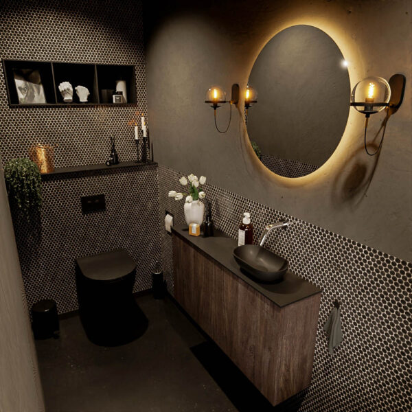MONDIAZ FOWY toiletmeubel 100cm kleur dark brown. Waskom positie rechts kleur urban | urban. Zonder kraangat