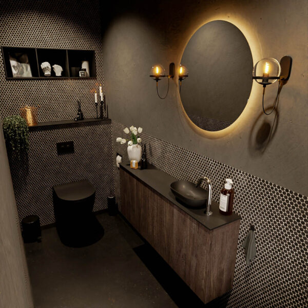 MONDIAZ FOWY toiletmeubel 120cm kleur dark brown. Waskom positie rechts kleur urban | urban. Met 1 kraangat