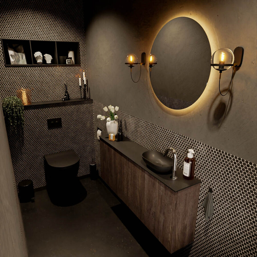 MONDIAZ FOWY toiletmeubel 120cm kleur dark brown. Waskom positie rechts kleur urban | urban. Met 1 kraangat