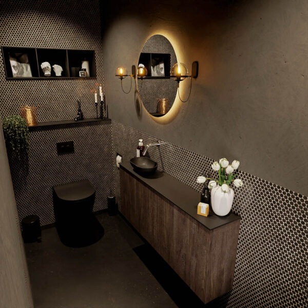 MONDIAZ FOWY toiletmeubel 120cm kleur dark brown. Waskom positie links kleur urban | urban. Zonder kraangat