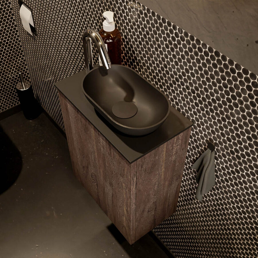MONDIAZ FOWY toiletmeubel 40cm kleur dark brown. Waskom positie rechts kleur urban | urban. Met 1 kraangat - Afbeelding 3