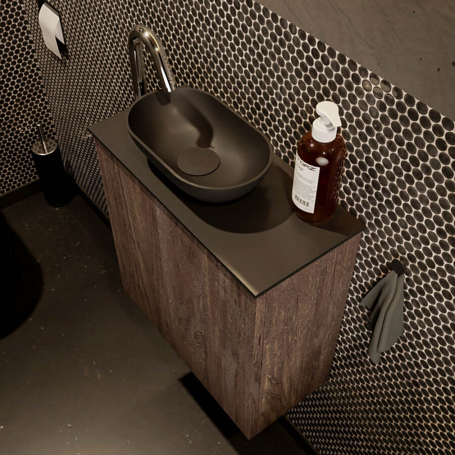 MONDIAZ FOWY toiletmeubel 50cm kleur dark brown. Waskom positie links kleur urban | urban. Met 1 kraangat - Afbeelding 3