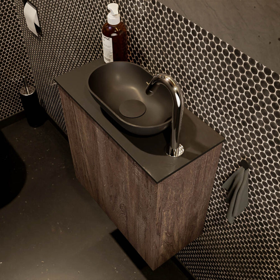 MONDIAZ FOWY toiletmeubel 50cm kleur dark brown. Waskom positie rechts kleur urban | urban. Met 1 kraangat - Afbeelding 3