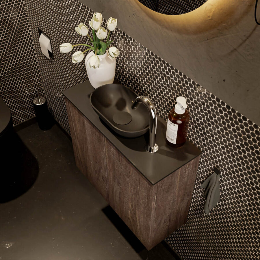 MONDIAZ FOWY toiletmeubel 60cm kleur dark brown. Waskom positie midden kleur urban | urban. Met 1 kraangat - Afbeelding 3