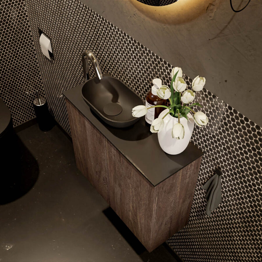 MONDIAZ FOWY toiletmeubel 60cm kleur dark brown. Waskom positie links kleur urban | urban. Met 1 kraangat - Afbeelding 3
