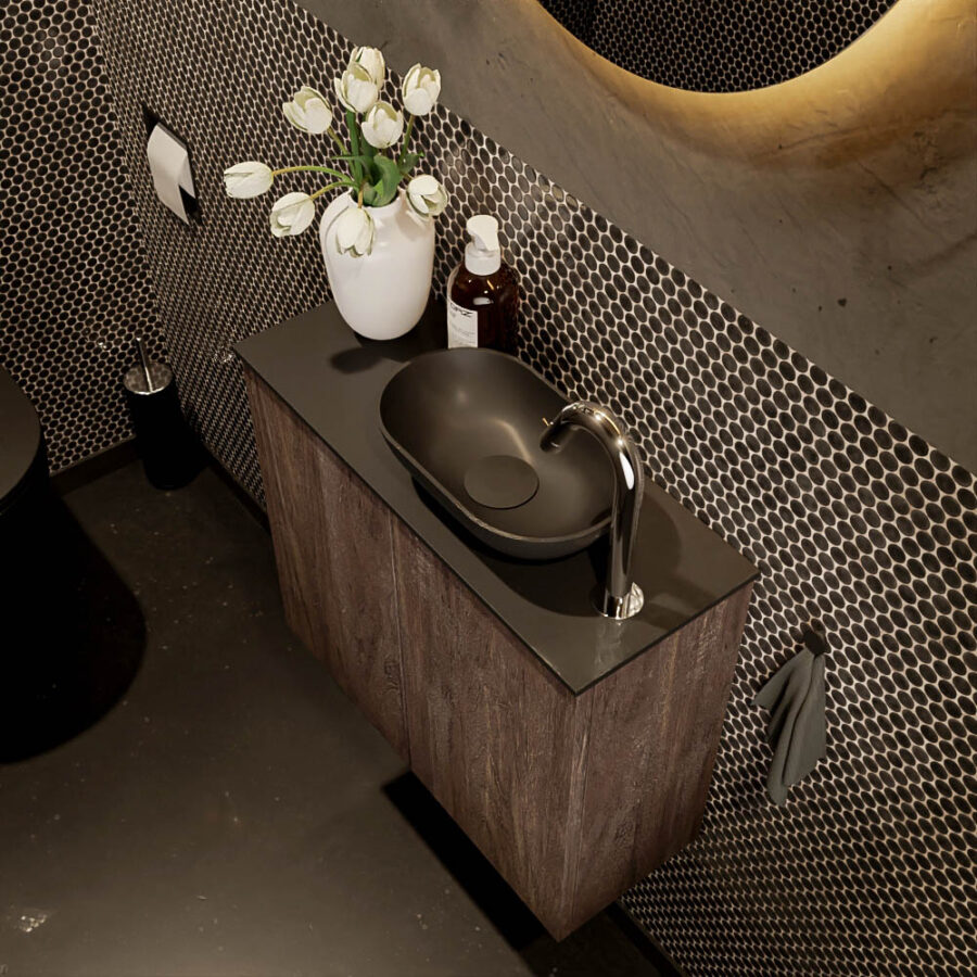 MONDIAZ FOWY toiletmeubel 60cm kleur dark brown. Waskom positie rechts kleur urban | urban. Met 1 kraangat - Afbeelding 3