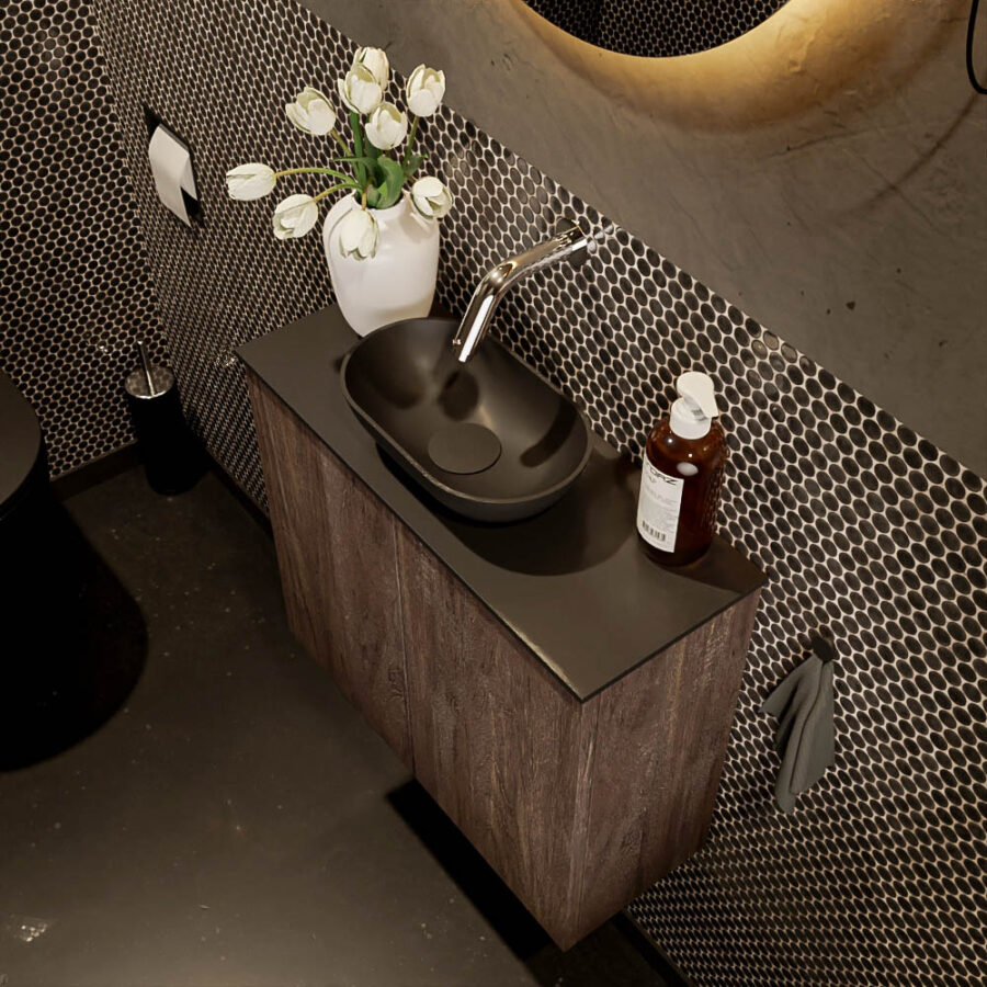 MONDIAZ FOWY toiletmeubel 60cm kleur dark brown. Waskom positie midden kleur urban | urban. Zonder kraangat - Afbeelding 3