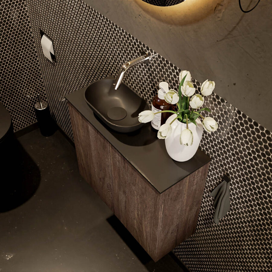 MONDIAZ FOWY toiletmeubel 60cm kleur dark brown. Waskom positie links kleur urban | urban. Zonder kraangat - Afbeelding 3
