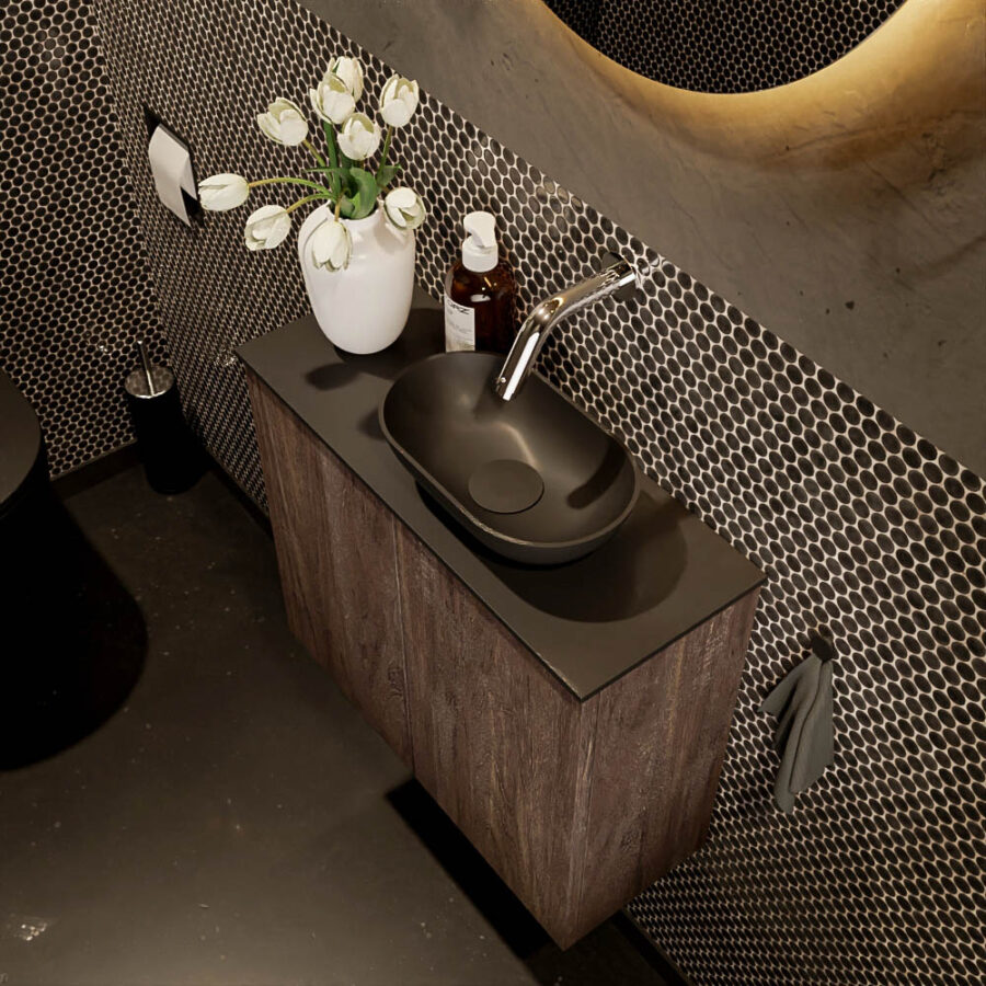 MONDIAZ FOWY toiletmeubel 60cm kleur dark brown. Waskom positie rechts kleur urban | urban. Zonder kraangat - Afbeelding 3