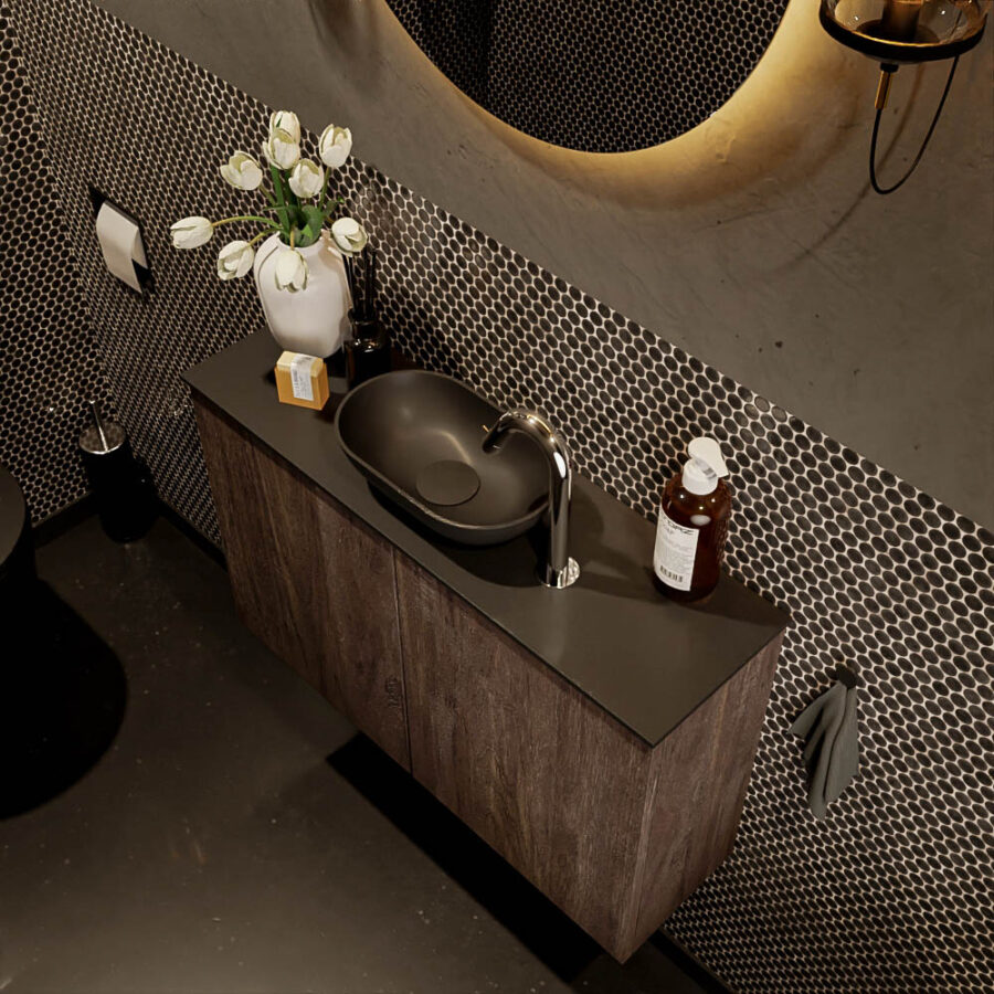 MONDIAZ FOWY toiletmeubel 80cm kleur dark brown. Waskom positie midden kleur urban | urban. Met 1 kraangat - Afbeelding 3