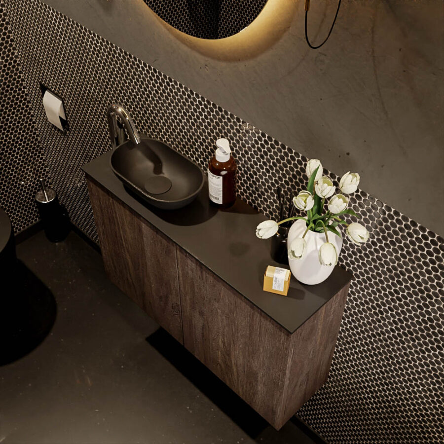 MONDIAZ FOWY toiletmeubel 80cm kleur dark brown. Waskom positie links kleur urban | urban. Met 1 kraangat - Afbeelding 3