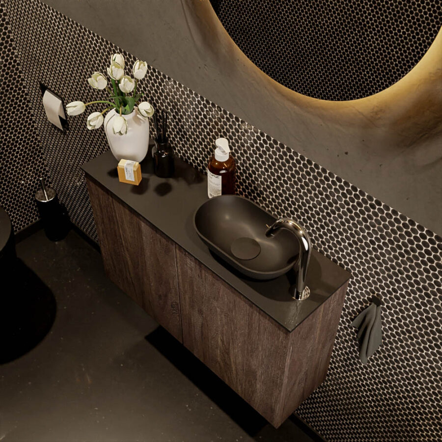 MONDIAZ FOWY toiletmeubel 80cm kleur dark brown. Waskom positie rechts kleur urban | urban. Met 1 kraangat - Afbeelding 3