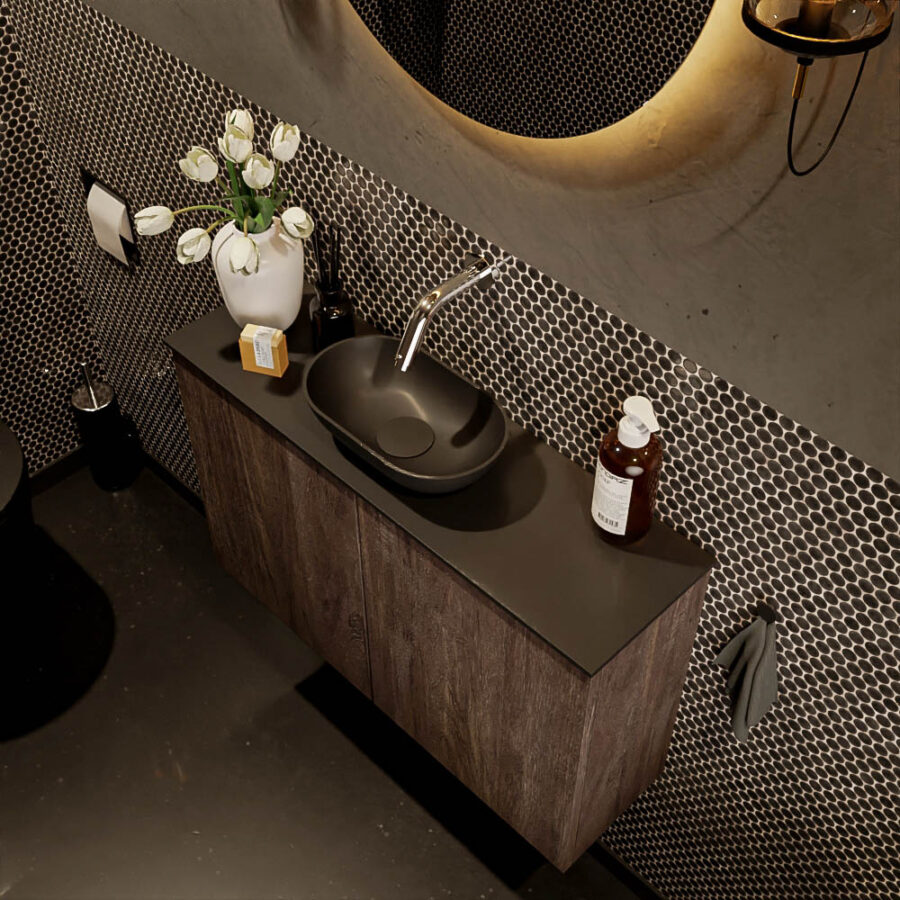 MONDIAZ FOWY toiletmeubel 80cm kleur dark brown. Waskom positie midden kleur urban | urban. Zonder kraangat - Afbeelding 3