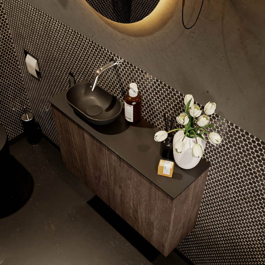 MONDIAZ FOWY toiletmeubel 80cm kleur dark brown. Waskom positie links kleur urban | urban. Zonder kraangat - Afbeelding 3