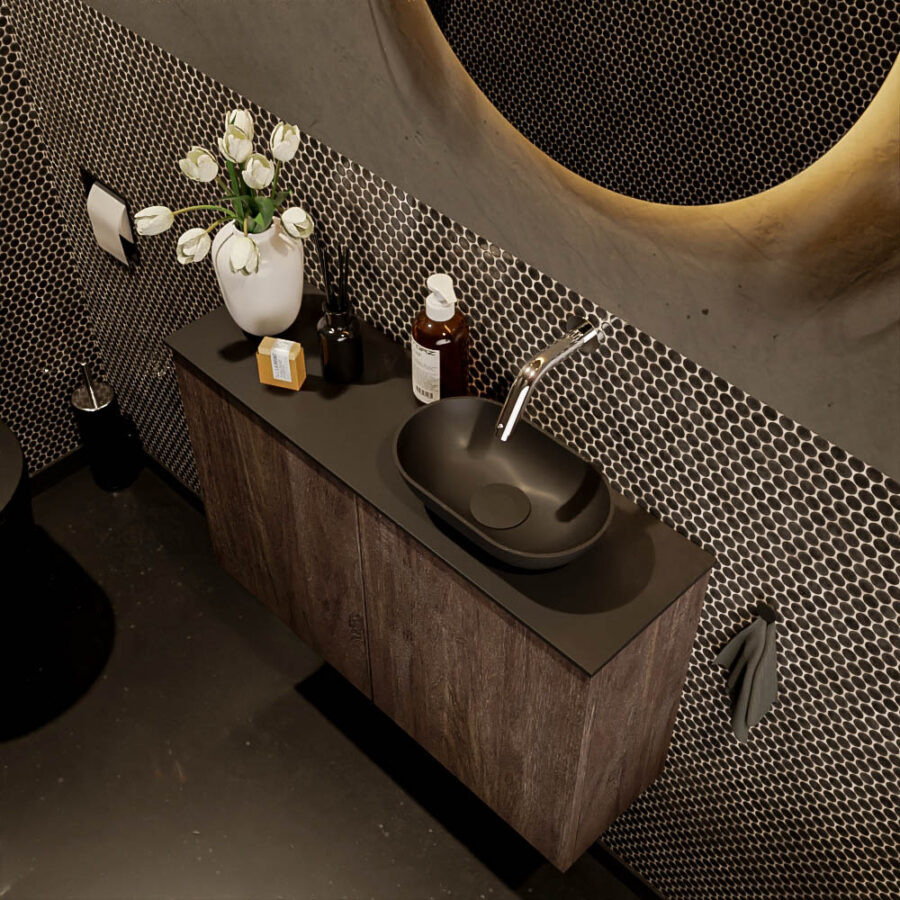 MONDIAZ FOWY toiletmeubel 80cm kleur dark brown. Waskom positie rechts kleur urban | urban. Zonder kraangat - Afbeelding 3