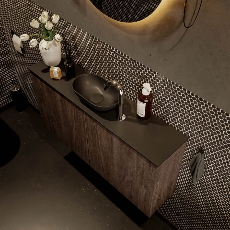 MONDIAZ FOWY toiletmeubel 100cm kleur dark brown. Waskom positie midden kleur urban | urban. Met 1 kraangat - Afbeelding 3