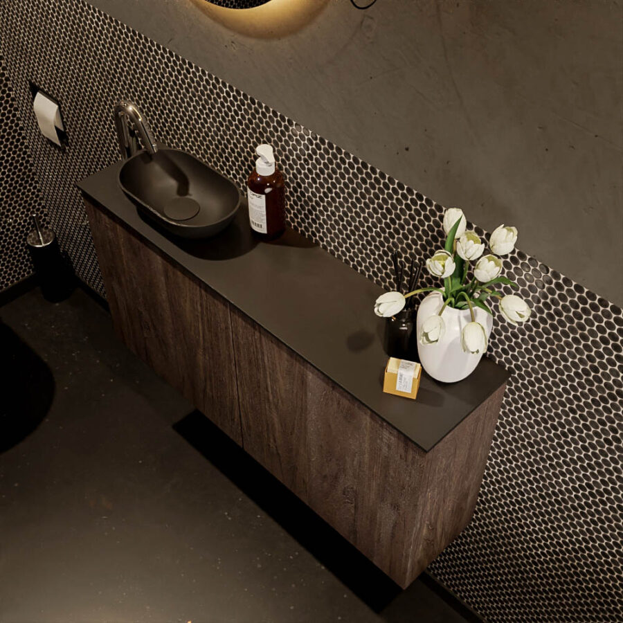 MONDIAZ FOWY toiletmeubel 100cm kleur dark brown. Waskom positie links kleur urban | urban. Met 1 kraangat - Afbeelding 3